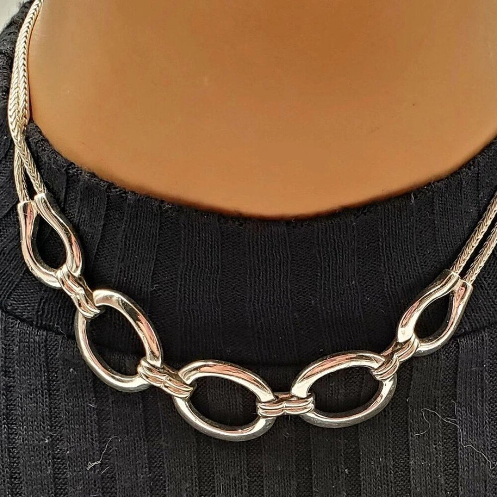 Silver Tone Chain Length Choker Statement Necklace